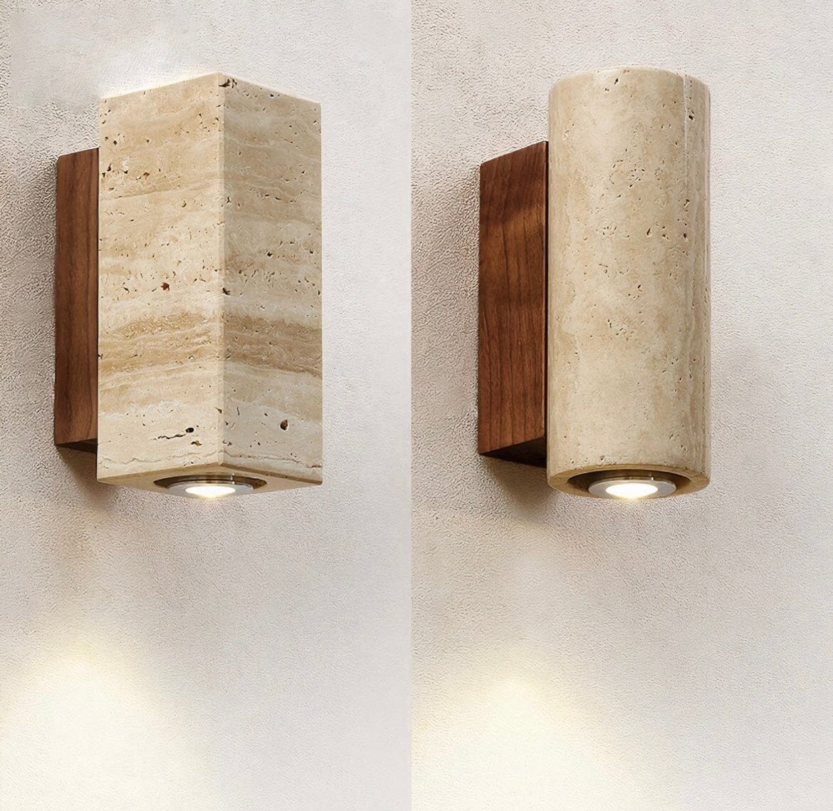 Outdoor Stone Wall Lamp with Wood or Metal Base on an exterior wall