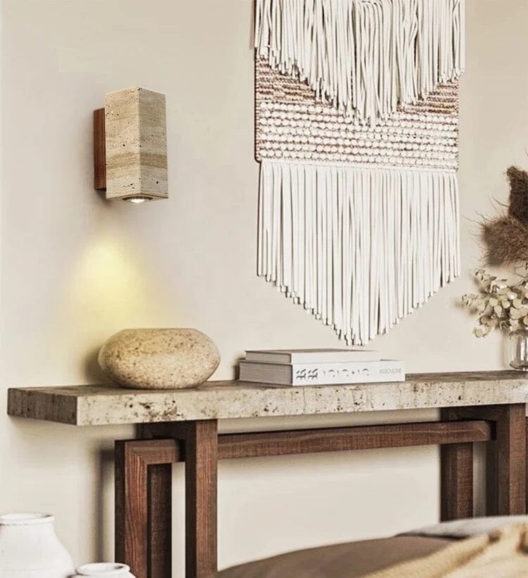 Outdoor Stone Wall Lamp with Wood or Metal Base