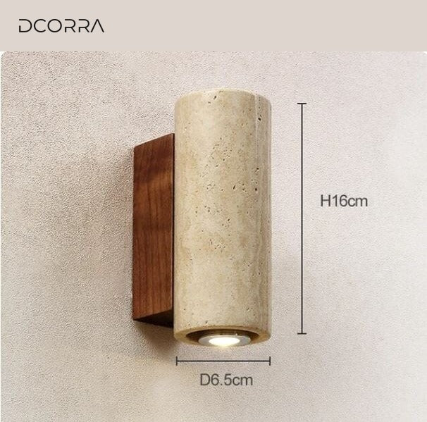 Outdoor Stone Wall Lamp with Wood or Metal Base - Small / Round / Wooden Base