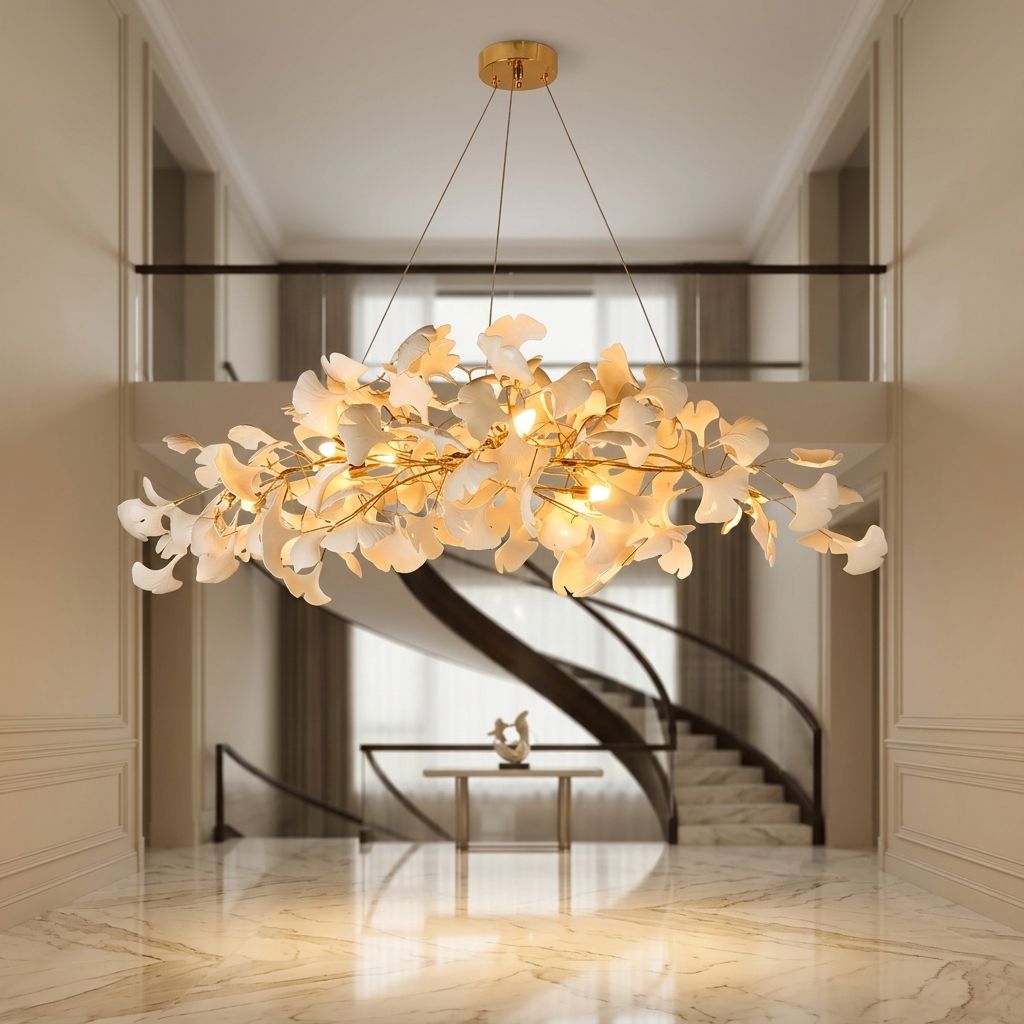 Porcelain Ginkgo Leaf Linear Chandelier - view 10