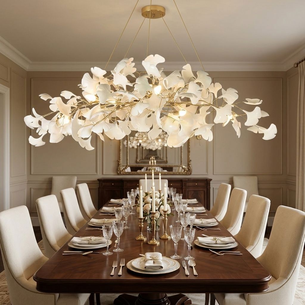 Porcelain Ginkgo Leaf Linear Chandelier - view 11