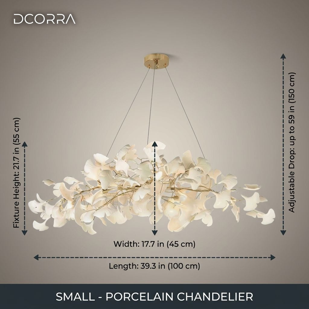 Porcelain Ginkgo Leaf Linear Chandelier - Small (39 in)
