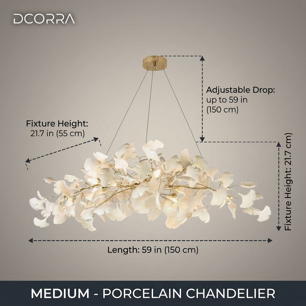Porcelain Ginkgo Leaf Linear Chandelier - Large (59 in)