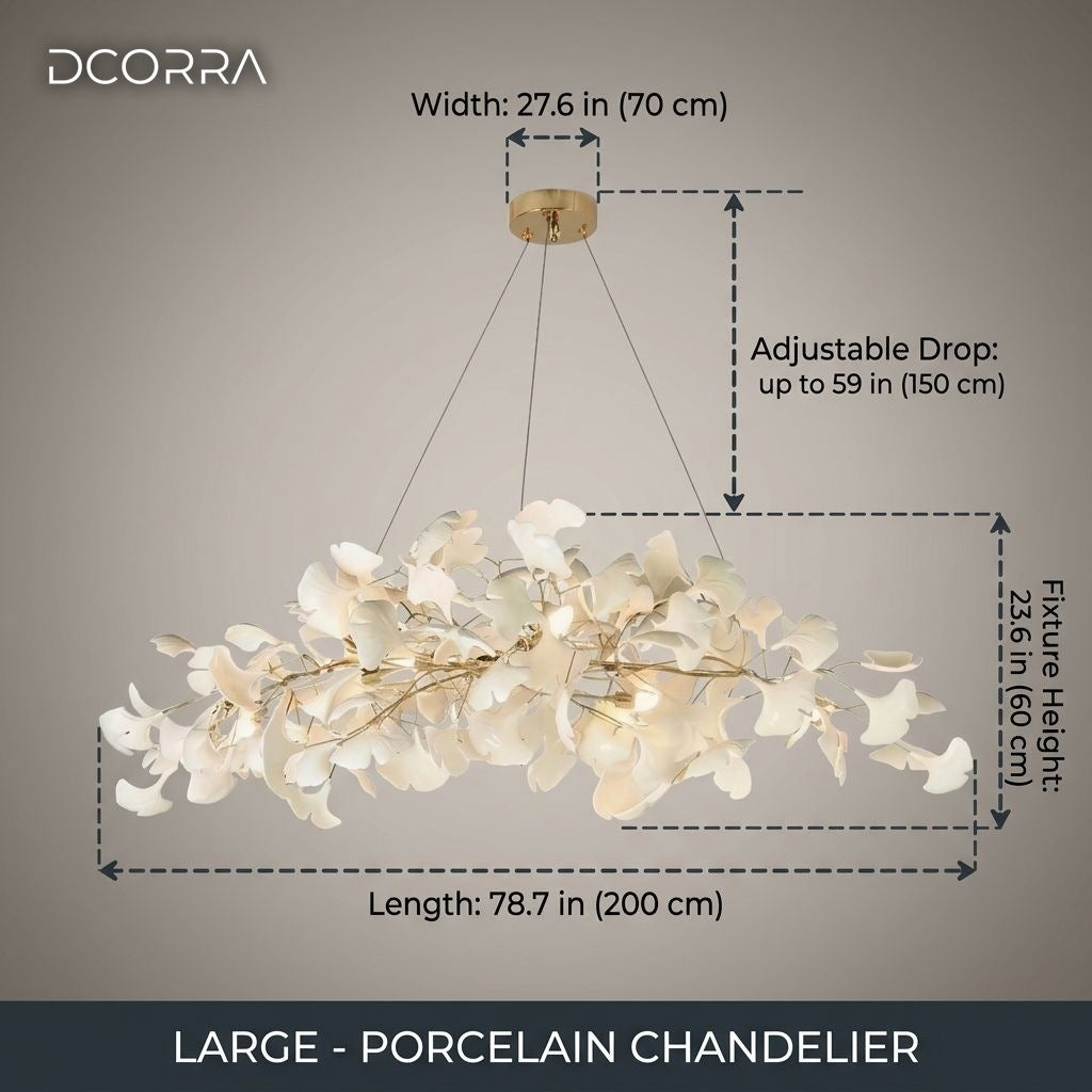 Porcelain Ginkgo Leaf Linear Chandelier - XX-Large (79 in)
