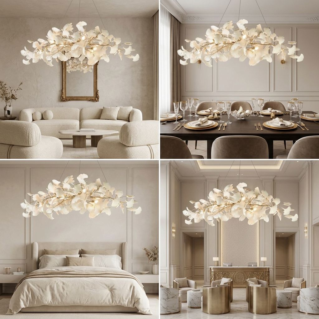 Porcelain Ginkgo Leaf Linear Chandelier - view 3