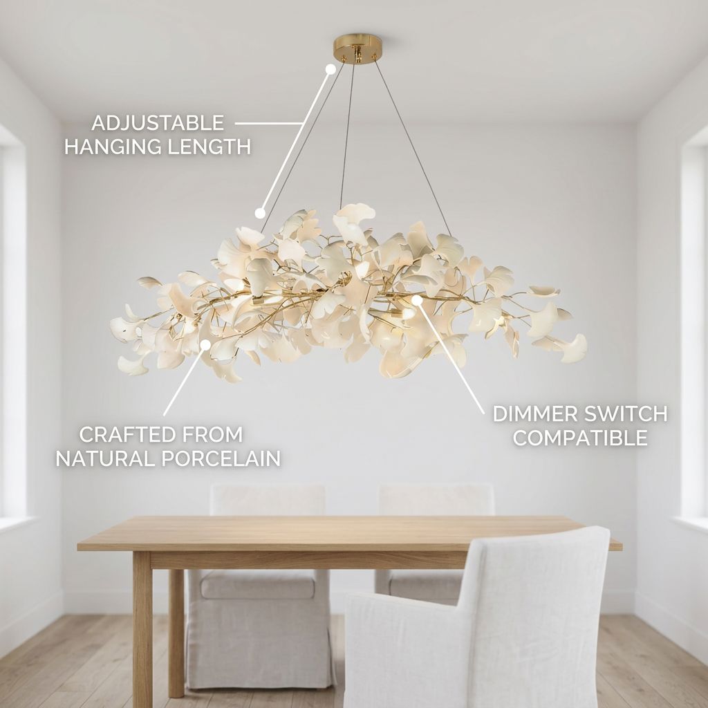 Porcelain Ginkgo Leaf Linear Chandelier - view 4