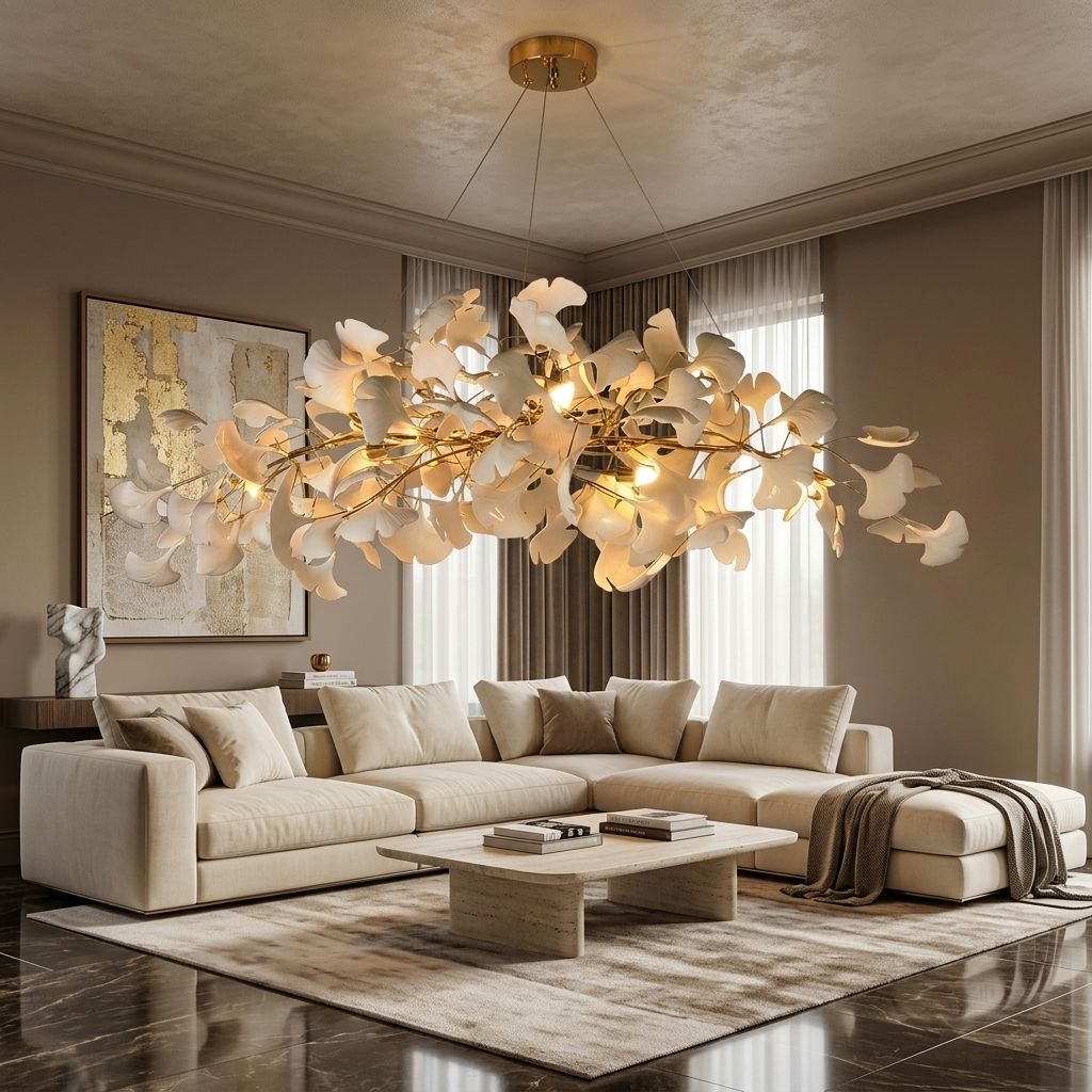 Porcelain Ginkgo Leaf Linear Chandelier - view 5