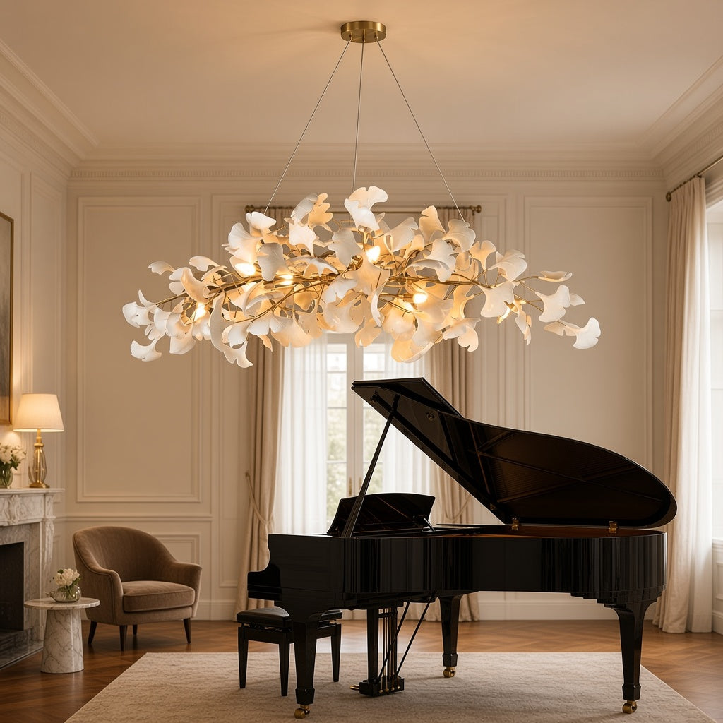 Porcelain Ginkgo Leaf Linear Chandelier