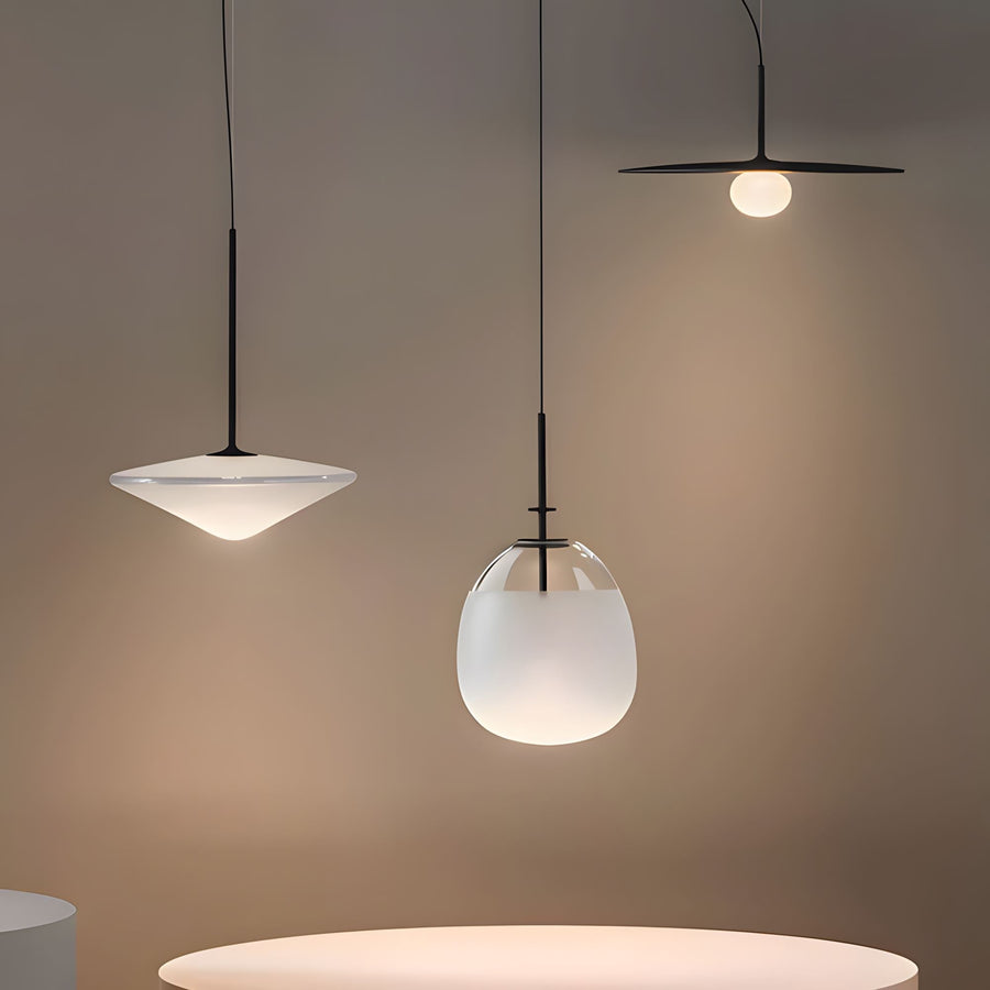 Postmodern Glass and Iron Pendant Light