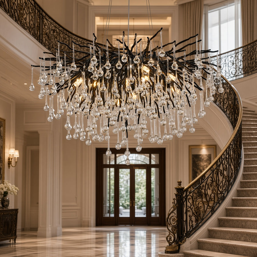 Raindrop Crystal Black Chandelier - Round or Linear