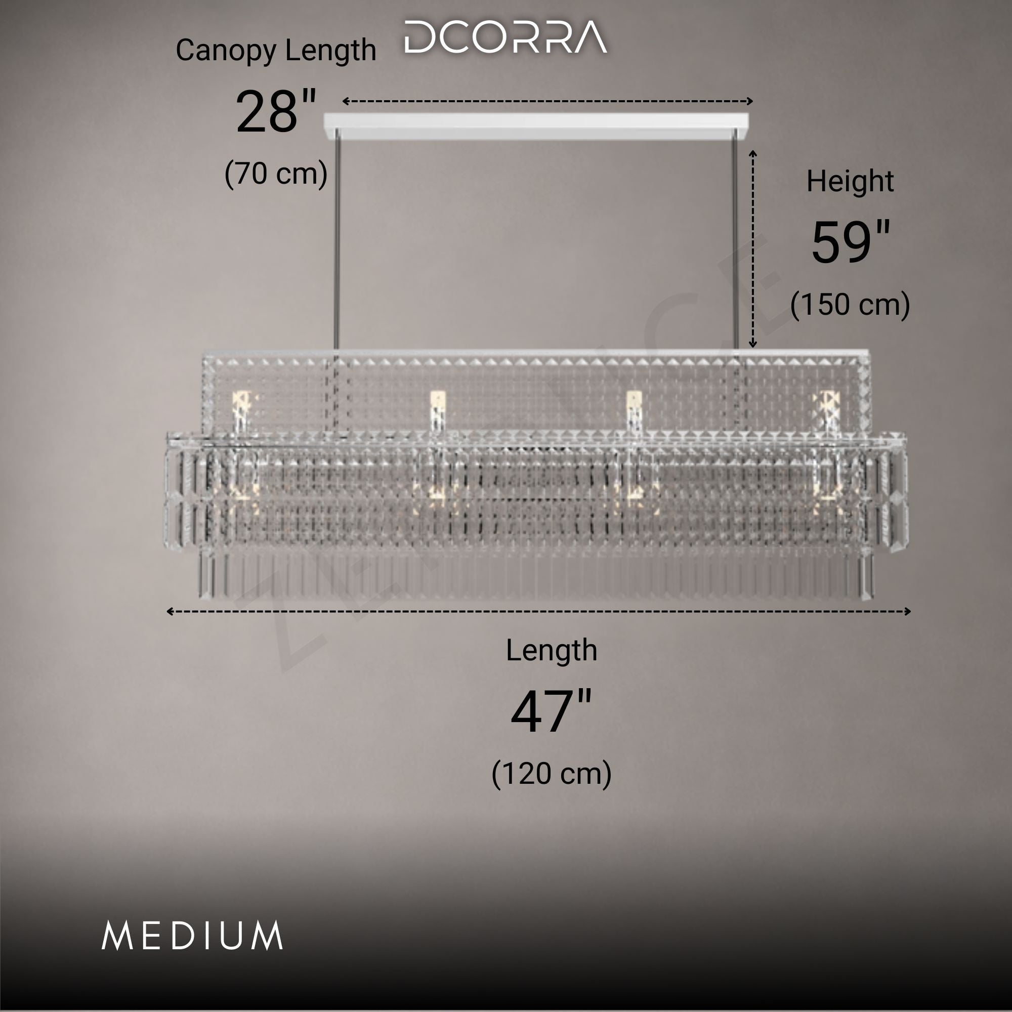 Rectangular Crystal Prism Linear Chandelier - Medium / Warm White / Silver