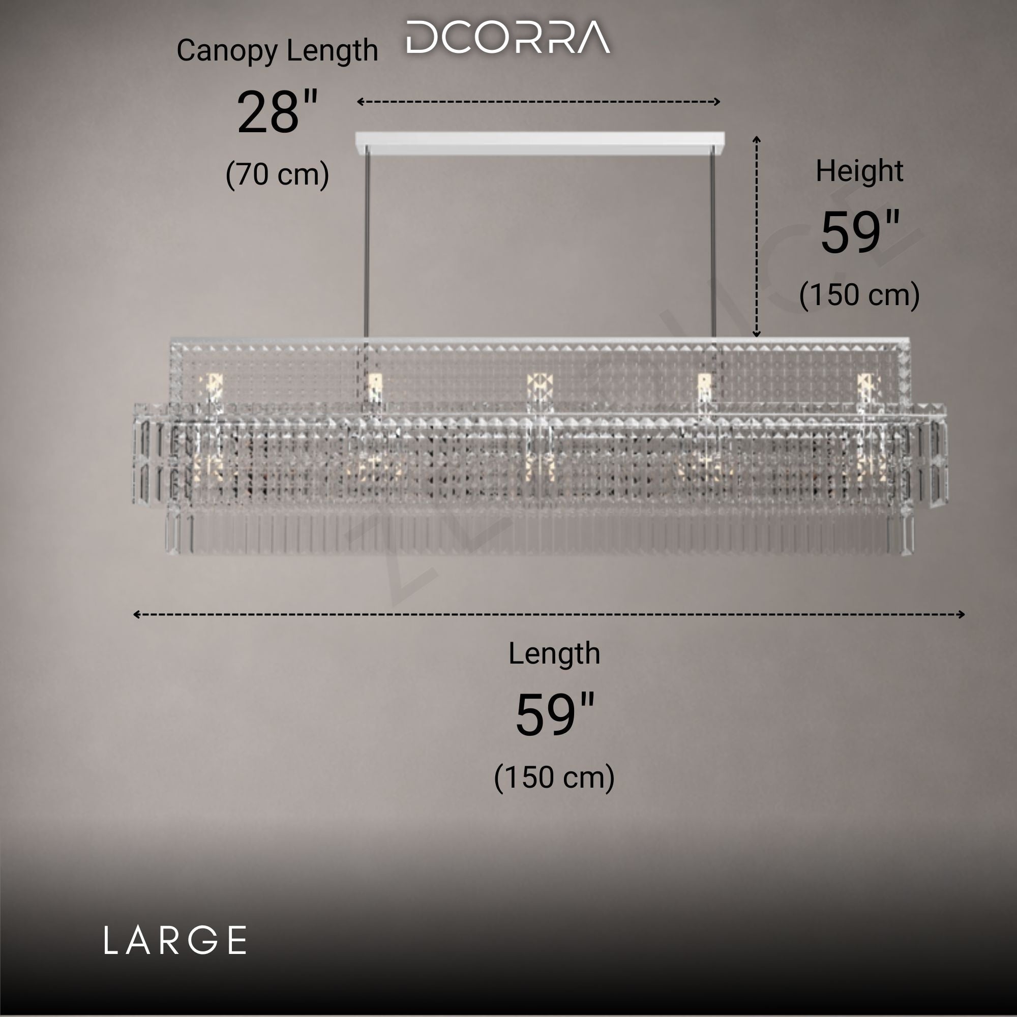 Rectangular Crystal Prism Linear Chandelier - Large / Warm White / Silver