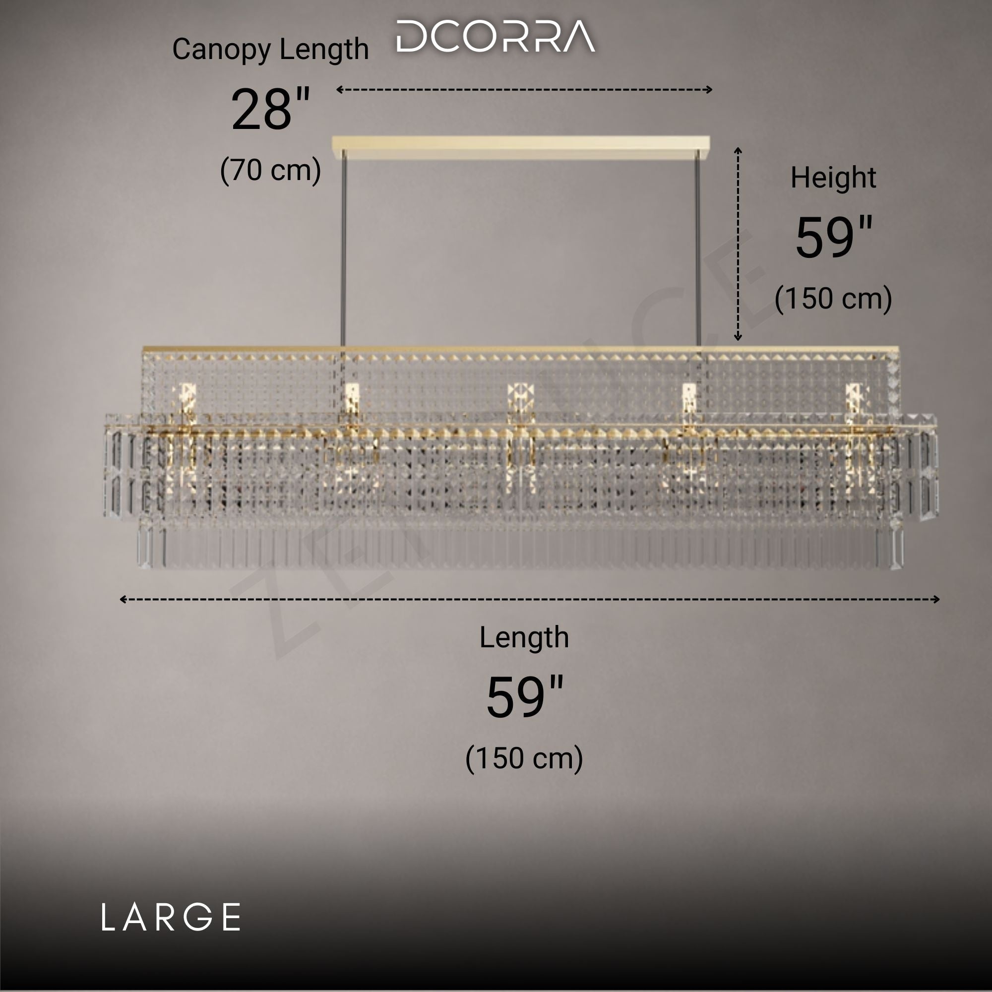 Rectangular Crystal Prism Linear Chandelier - Large / Warm White / Gold