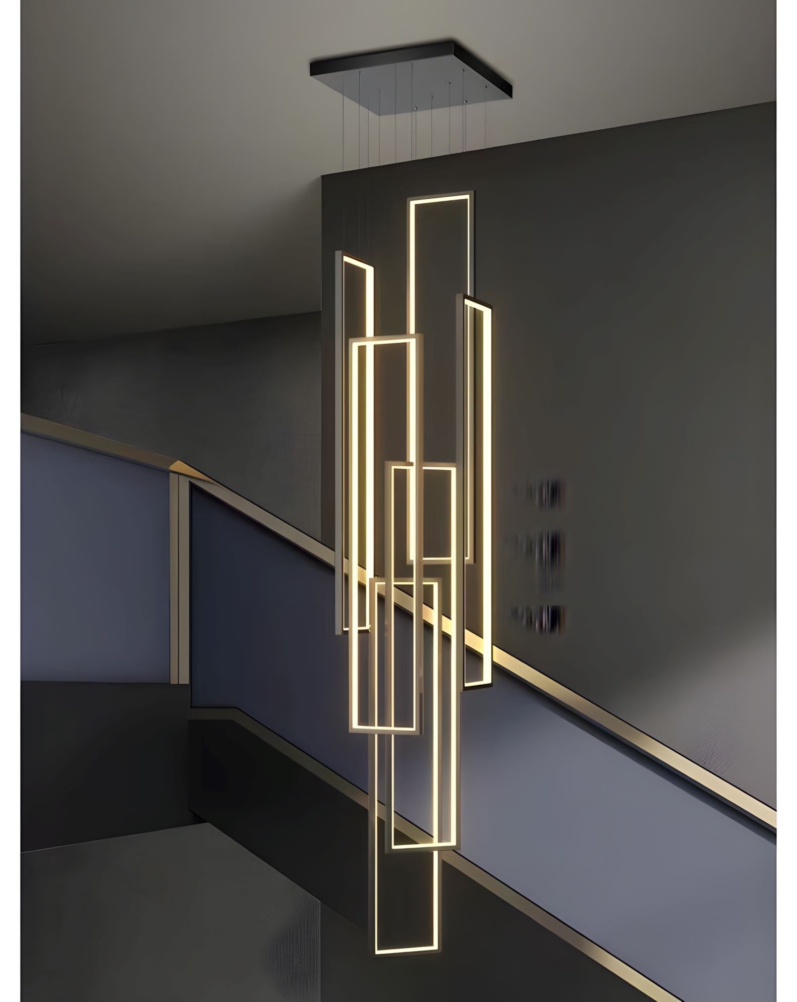 Rectangular Frame LED Cascade Chandelier - 6 Heads Rectangular Canopy [24"L × 24"W × 39" - 118"H] / Black / Cool White (6000K)