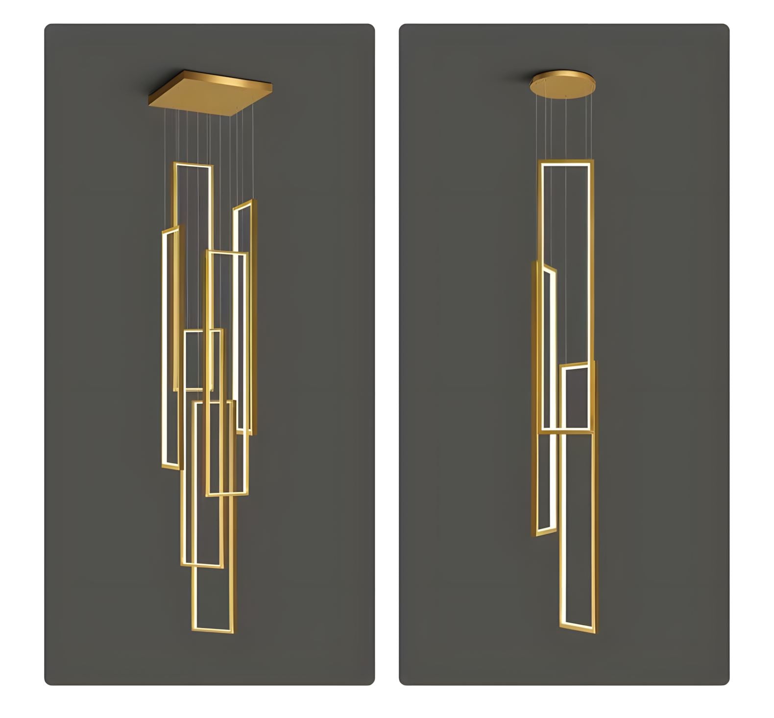Rectangular Frame LED Cascade Chandelier - 6 Heads Rectangular Canopy [24"L × 24"W × 39" - 118"H] / Gold / Cool White (6000K)