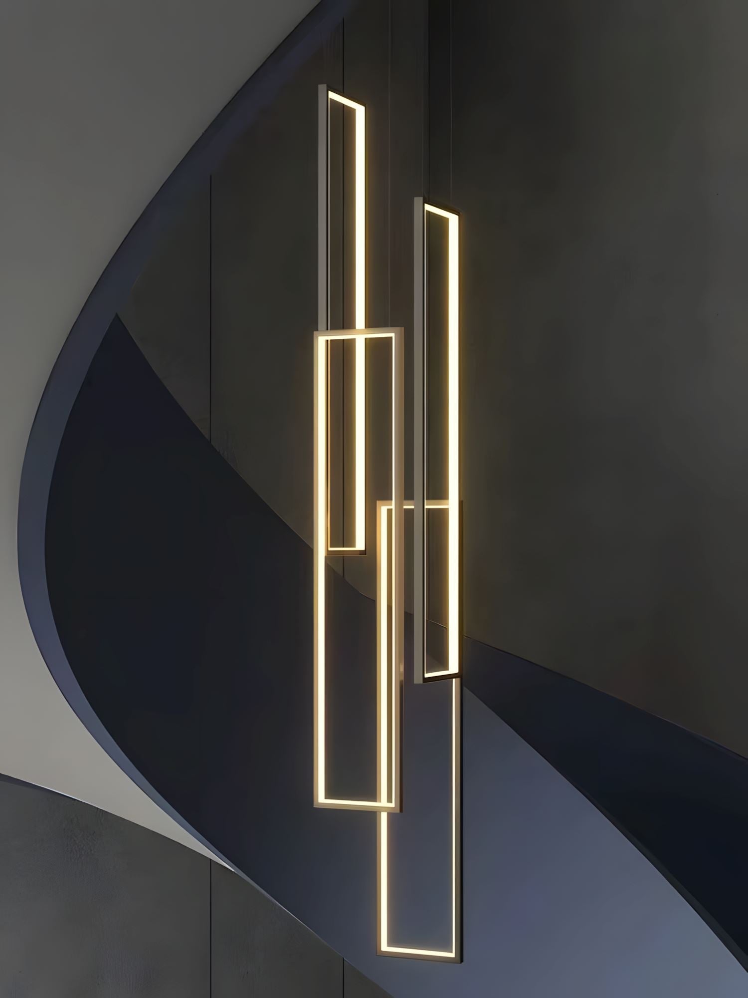 Rectangular Frame LED Cascade Chandelier - 4 Heads Rectangular Canopy [13"L × 13"W × 39 - 98.5"H] / Black / Cool White (6000K)