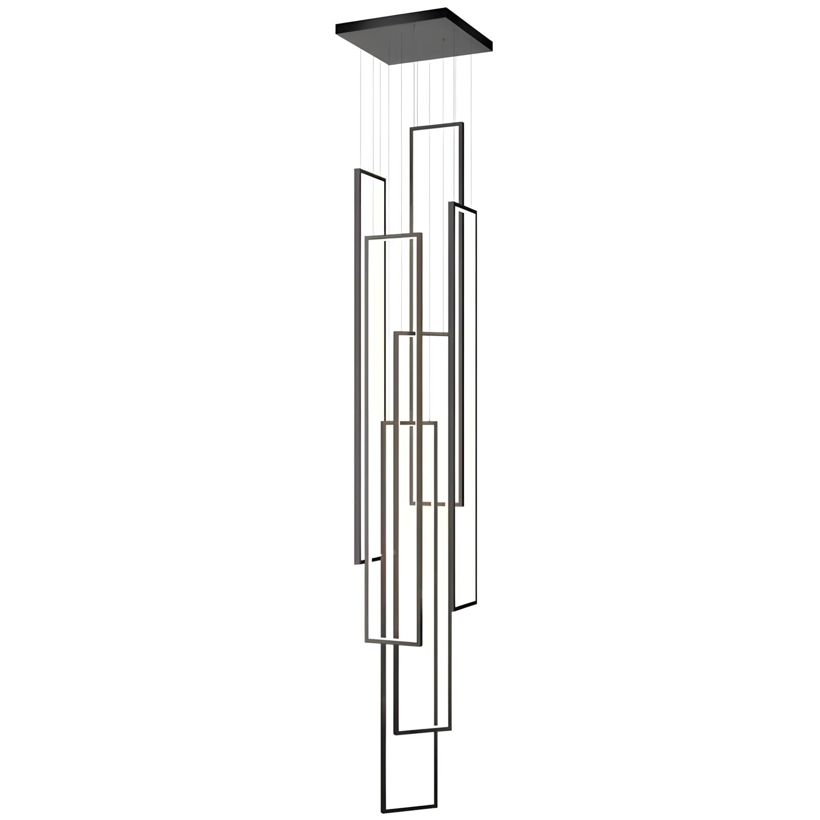 Rectangular Frame LED Cascade Chandelier - 6 Heads Rectangular Canopy [24"L × 24"W × 39" - 118"H] / Black / Warm White (3000K)
