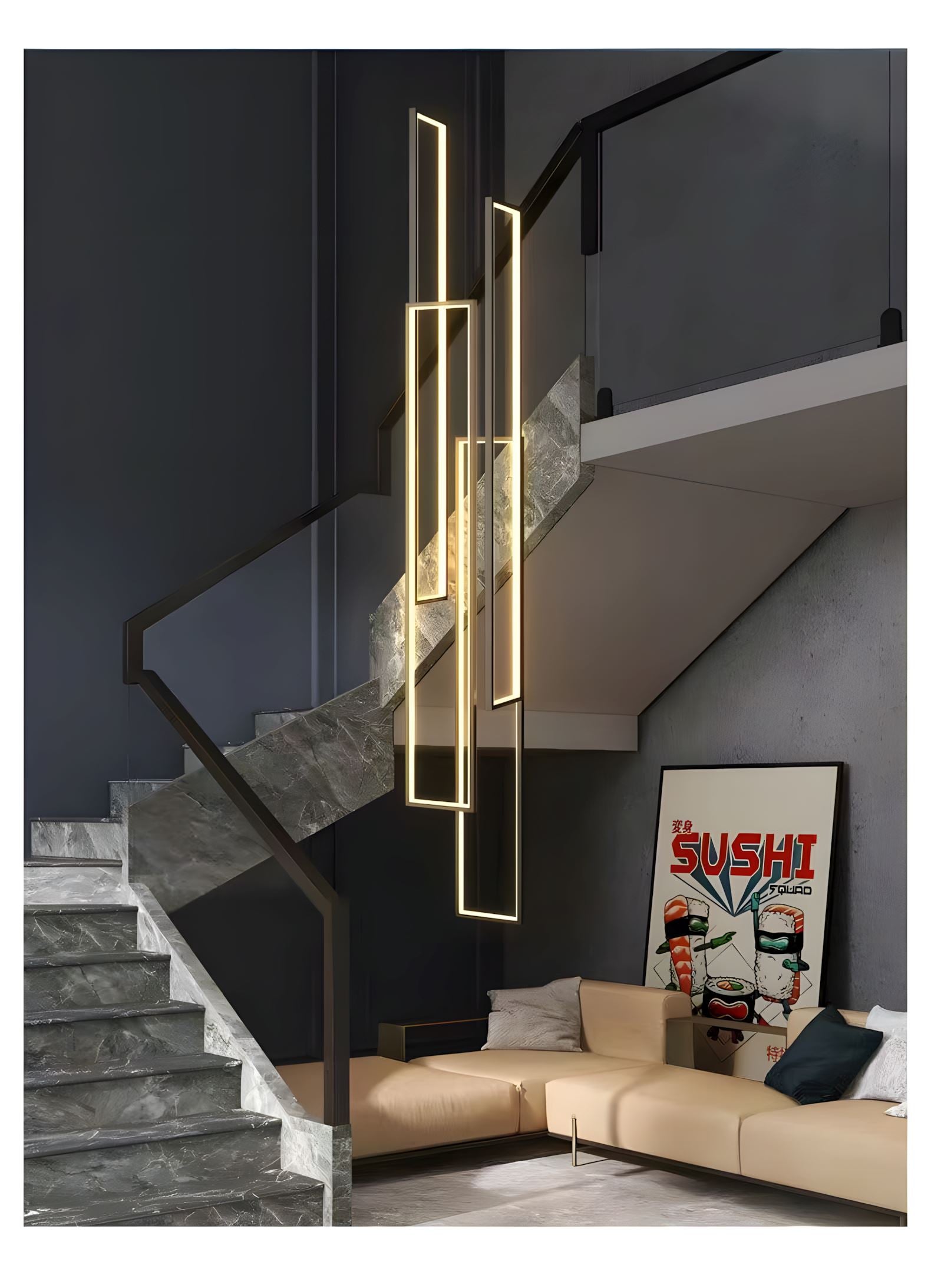 Rectangular Frame LED Cascade Chandelier - view 4