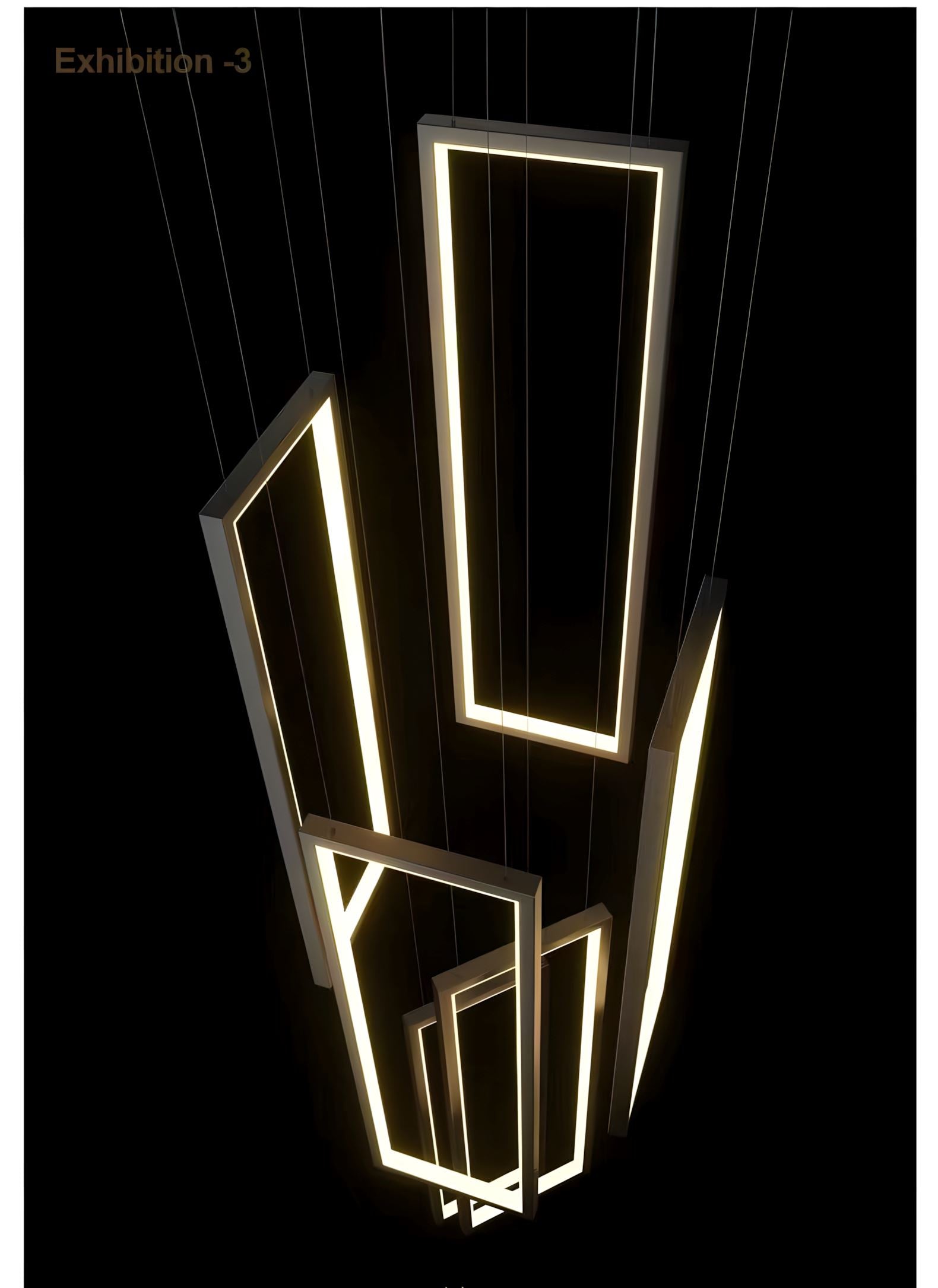 Rectangular Frame LED Cascade Chandelier - 4 Heads Rectangular Canopy [13"L × 13"W × 39 - 98.5"H] / Black / Warm White (3000K)