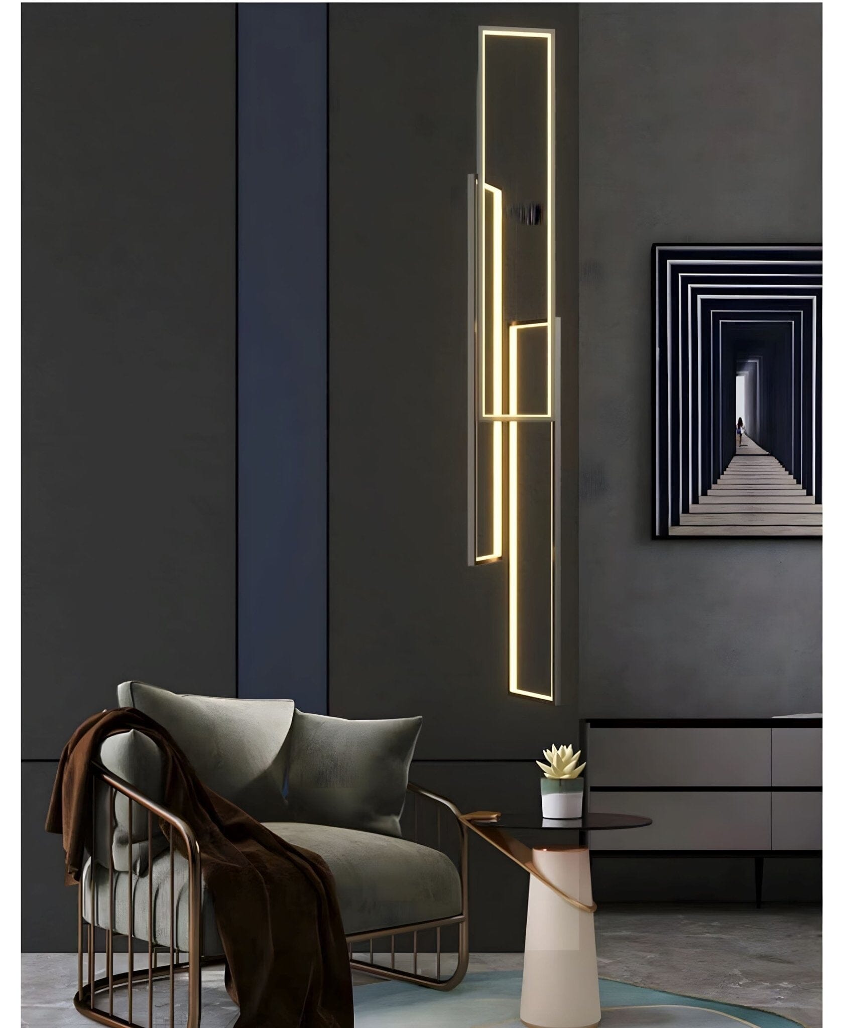 Rectangular Frame LED Cascade Chandelier - Warm White (3000K)