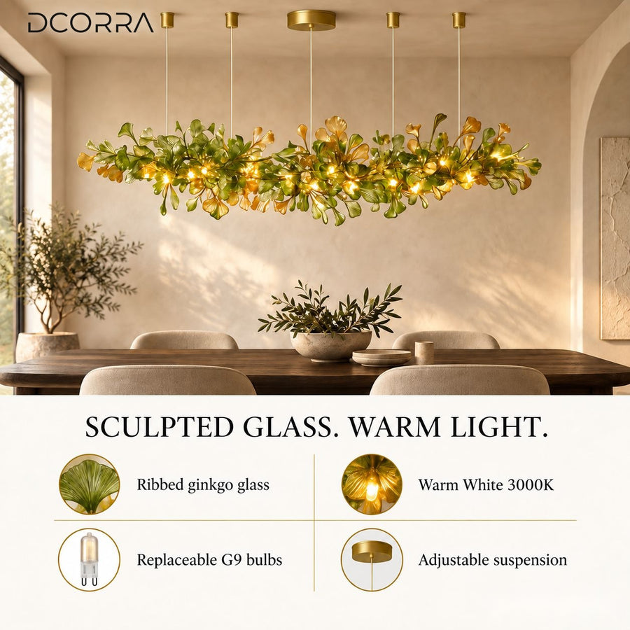Ribbed Glass Ginkgo Leaf Chandelier