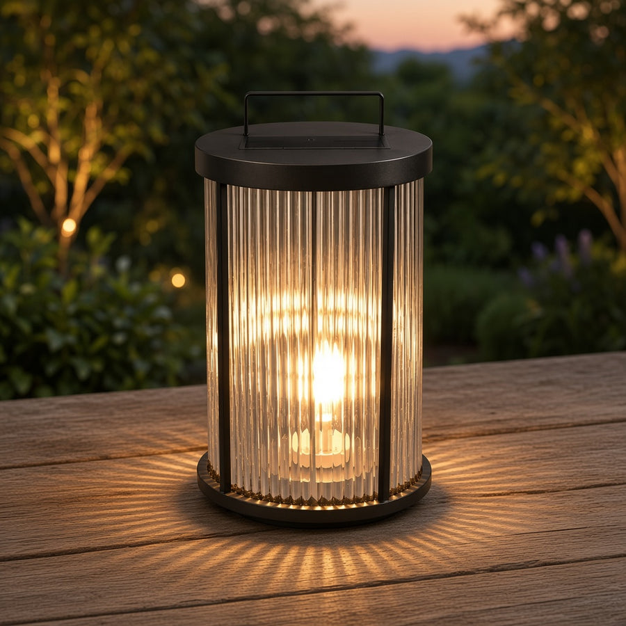 Ribbed Glass Outdoor Lantern - Solar or Wired