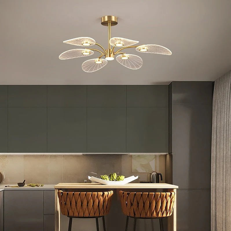 Exclusive Rotasu Prestige chandelier over a kitchen island