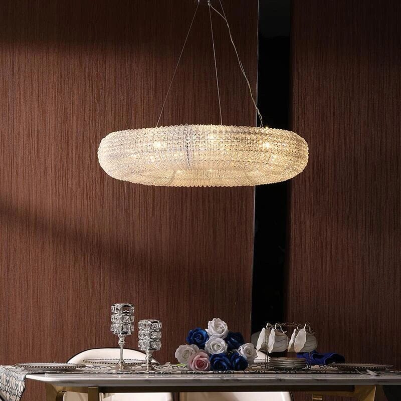Round K9 Crystal Semi-Flush Chandelier - Gold