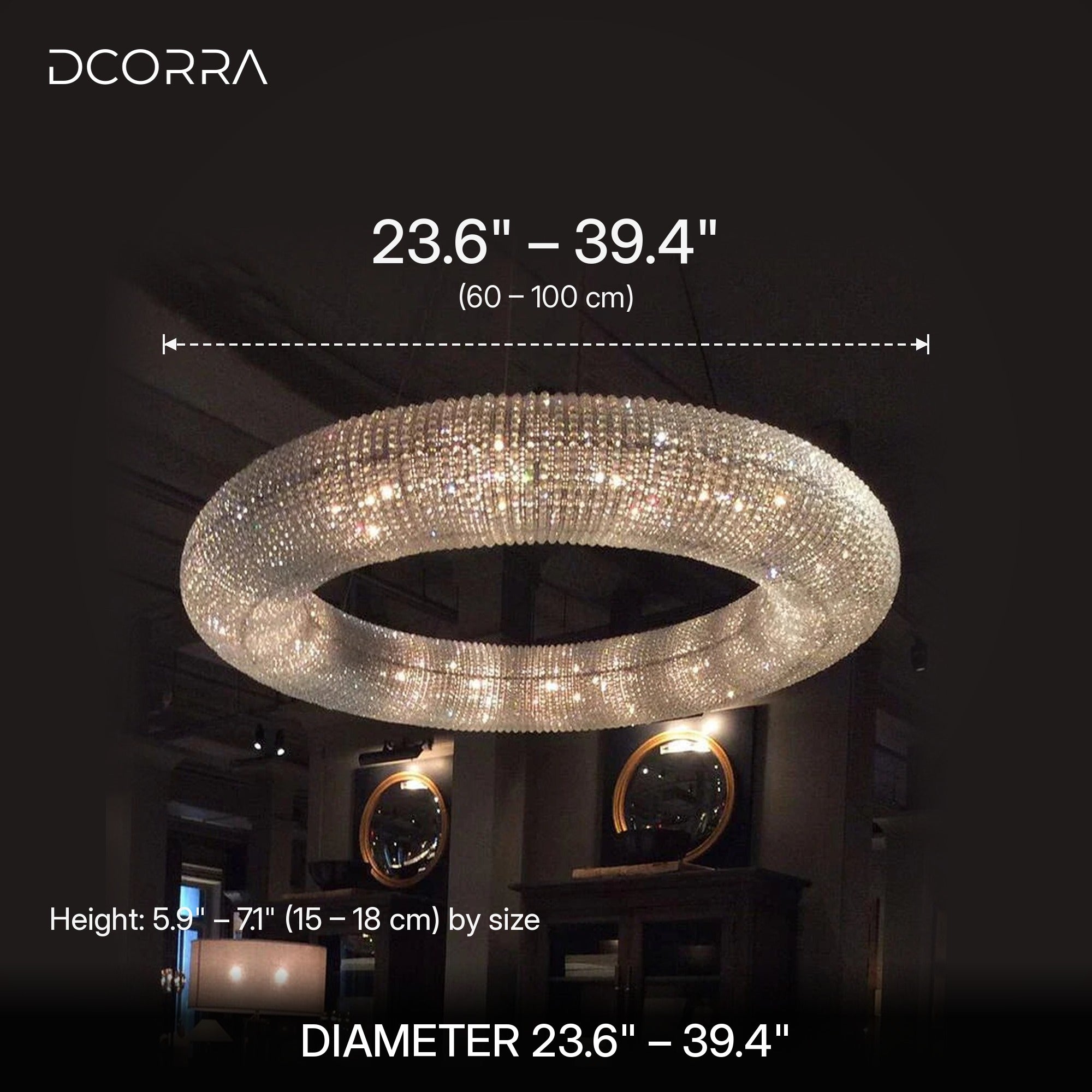 Round K9 Crystal Semi-Flush Chandelier - dimensions