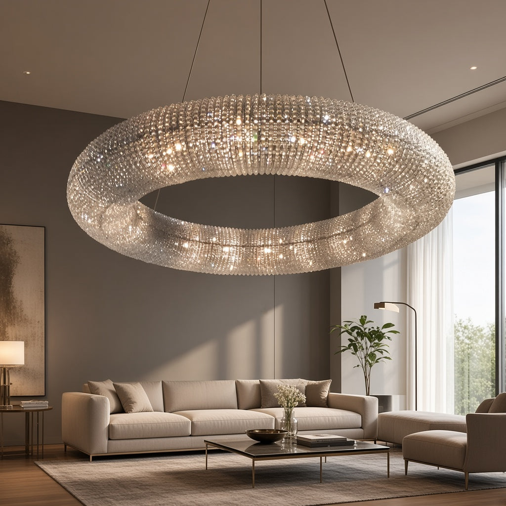 Round K9 Crystal Semi-Flush Chandelier