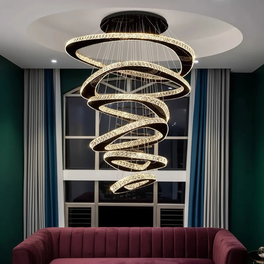 Six-Ring Crystal LED Cascade Chandelier