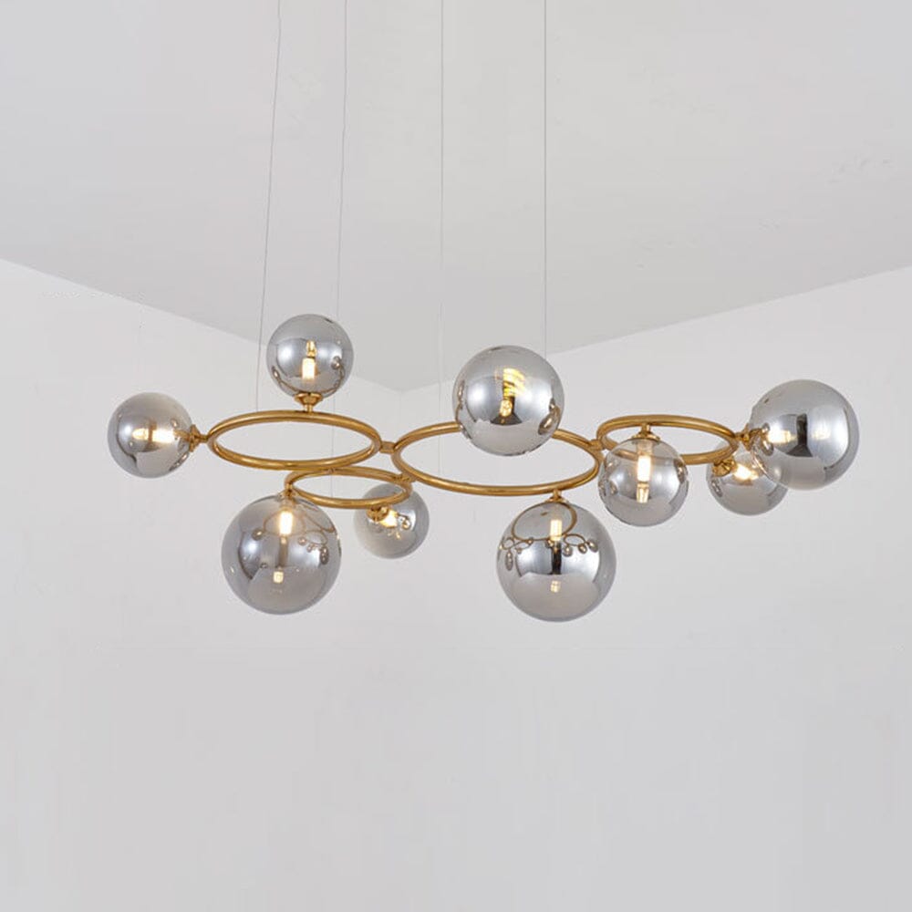 Smoked Glass Globe Branch Chandelier - 9 Heads / Gold and gray