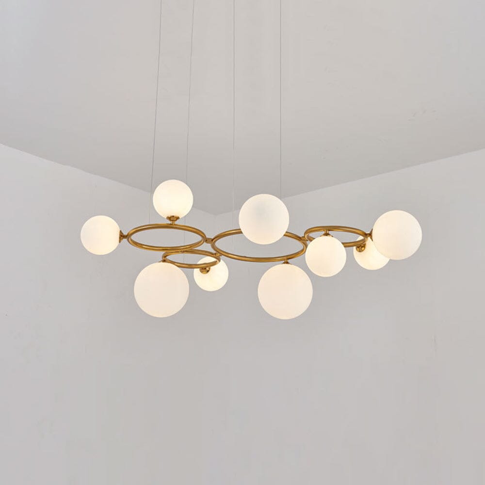 Smoked Glass Globe Branch Chandelier - 9 Heads / Gold and white