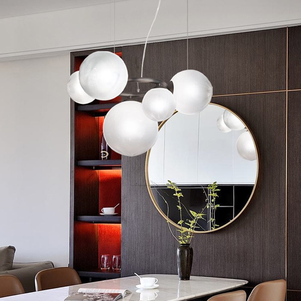 Smoked Glass Globe Branch Chandelier - 5 Heads / Black and white