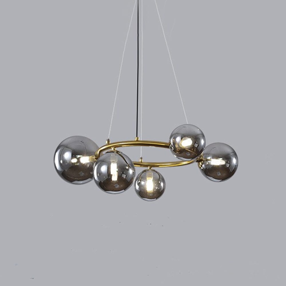 Smoked Glass Globe Branch Chandelier - 5 Heads / Gold and gray