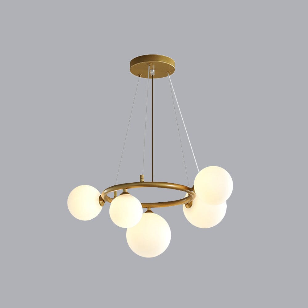 Smoked Glass Globe Branch Chandelier - 5 Heads / Gold and white