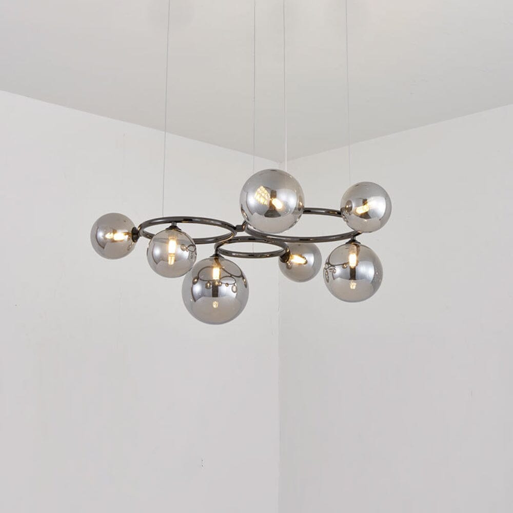 Smoked Glass Globe Branch Chandelier - 7 Heads / Black and gray