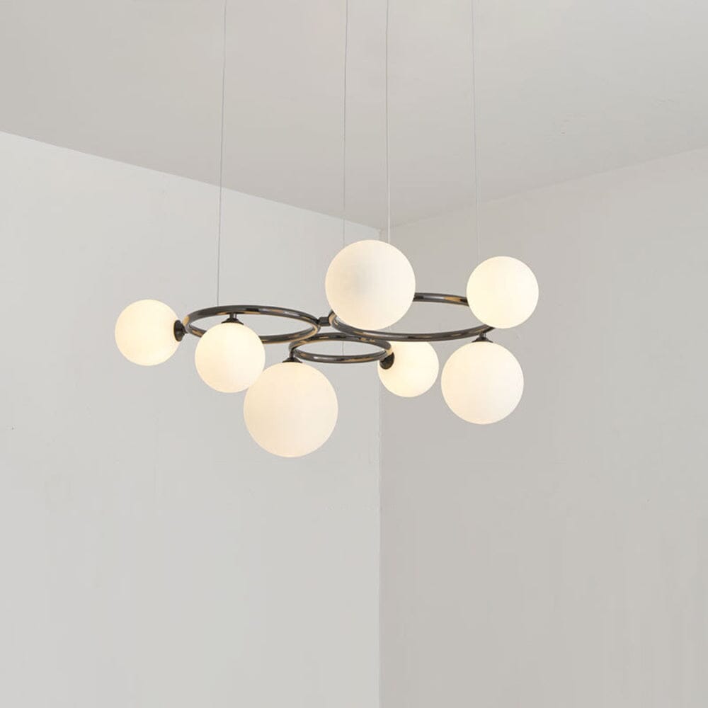 Smoked Glass Globe Branch Chandelier - 7 Heads / Black and white