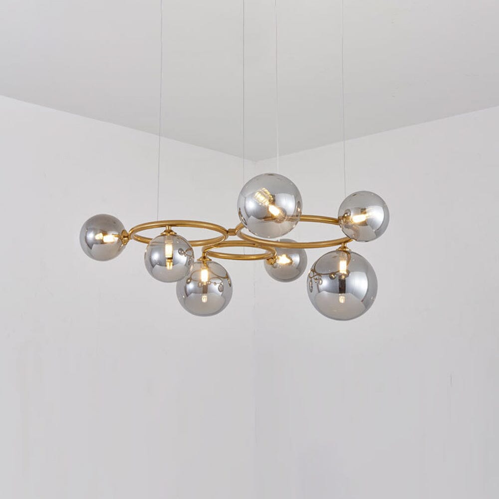 Smoked Glass Globe Branch Chandelier - 7 Heads / Gold and gray