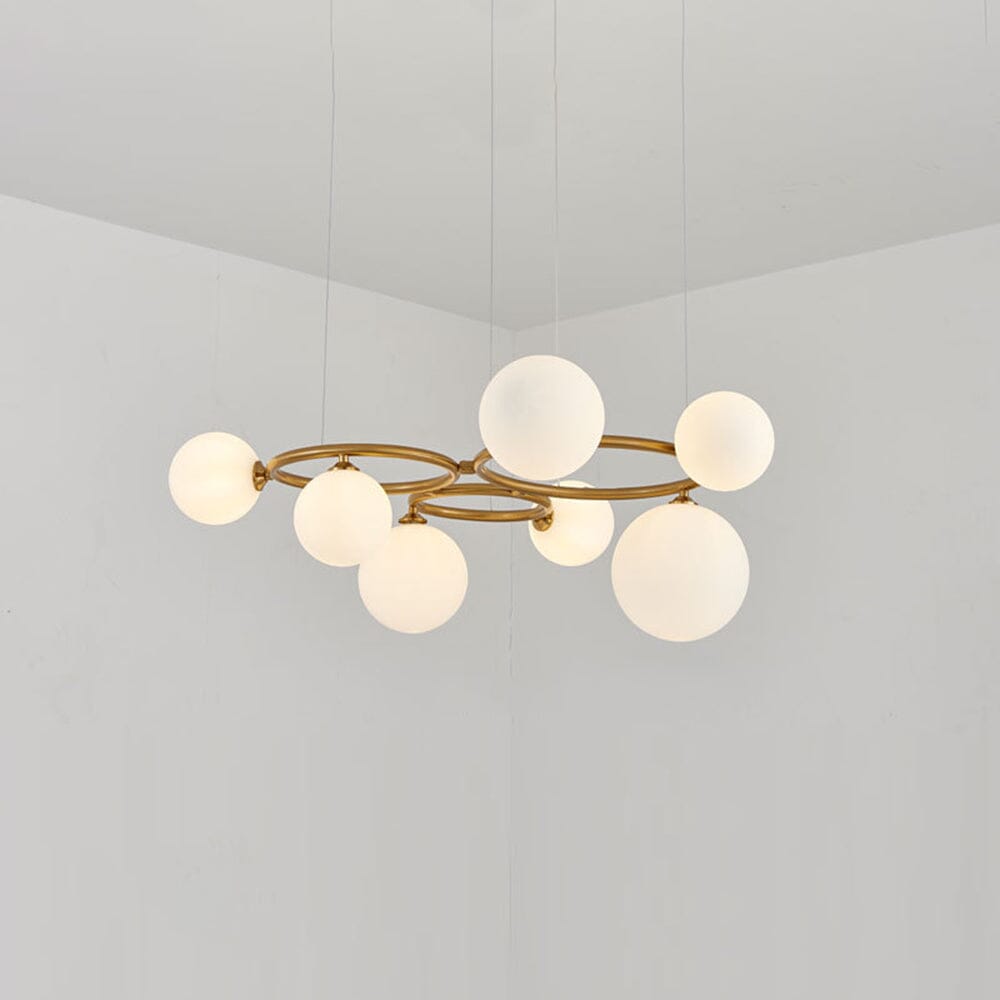 Smoked Glass Globe Branch Chandelier - 7 Heads / Gold and white