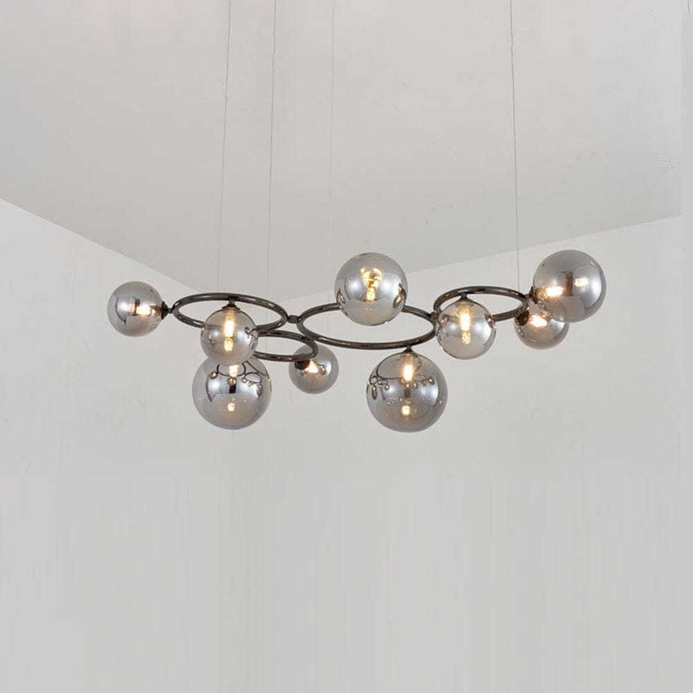 Smoked Glass Globe Branch Chandelier - 9 Heads / Black and gray