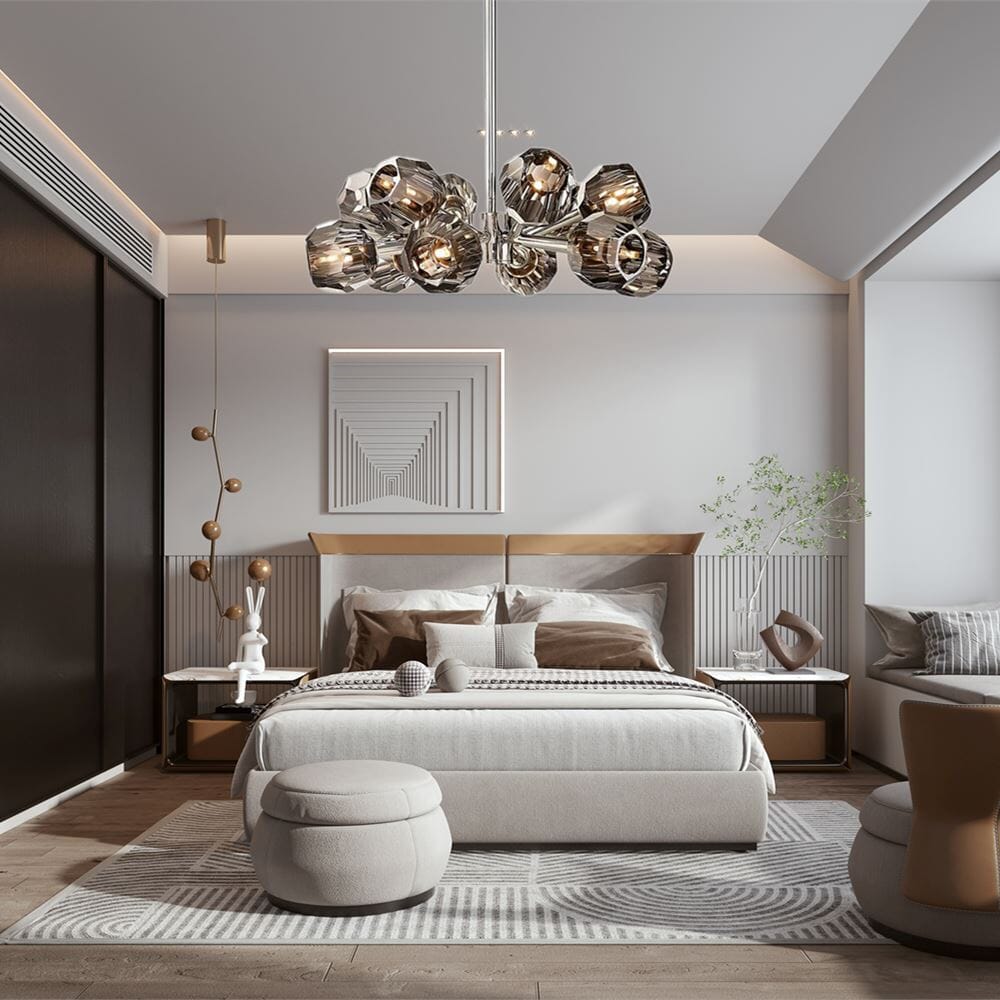 Smoked K9 Crystal Sphere Brass Chandelier - view 3