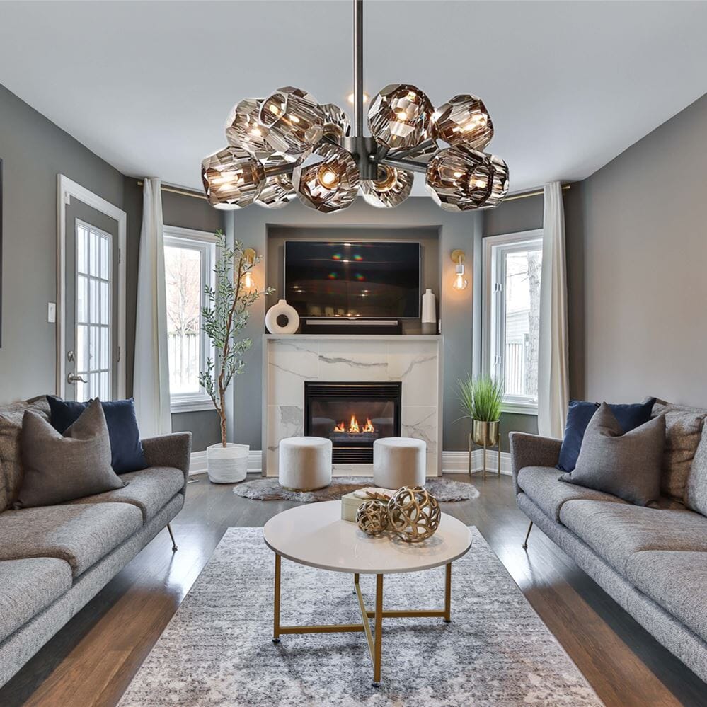 Smoked K9 Crystal Sphere Brass Chandelier - Matte Black