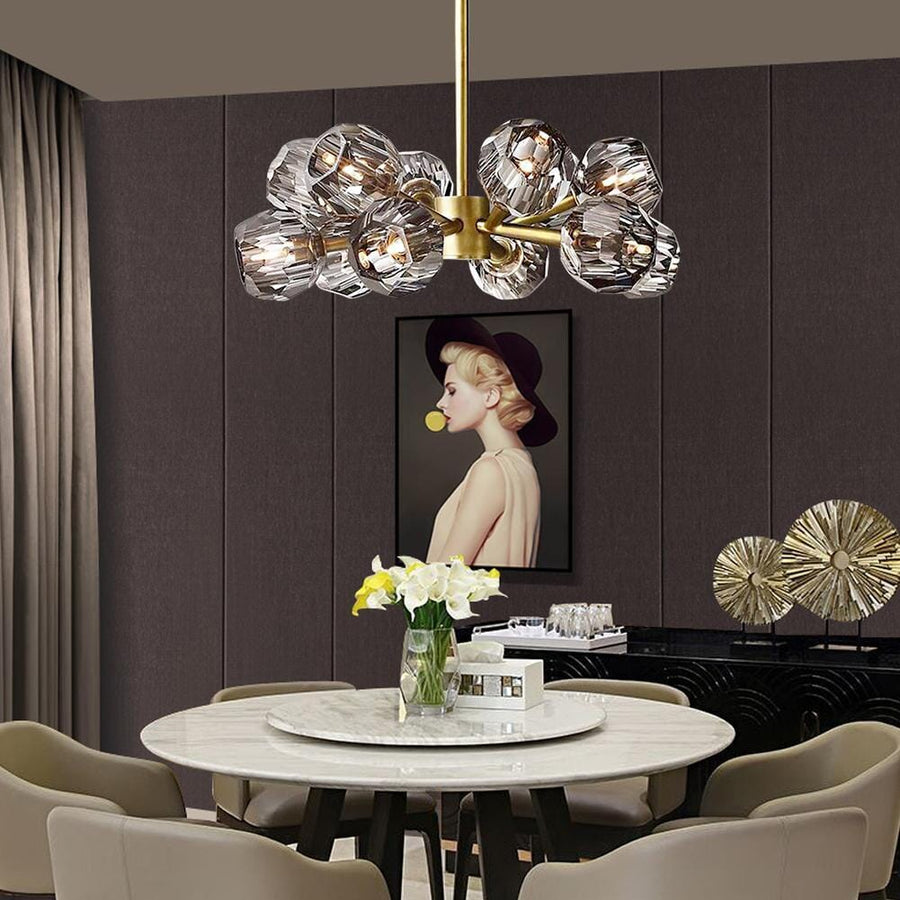 Smoked K9 Crystal Sphere Brass Chandelier