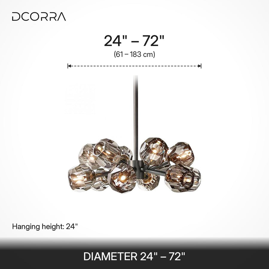 Smoked K9 Crystal Sphere Brass Chandelier - dimensions