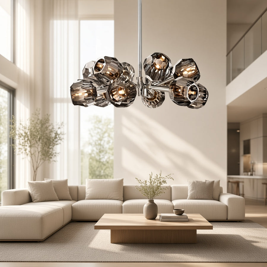 Smoked K9 Crystal Sphere Brass Chandelier
