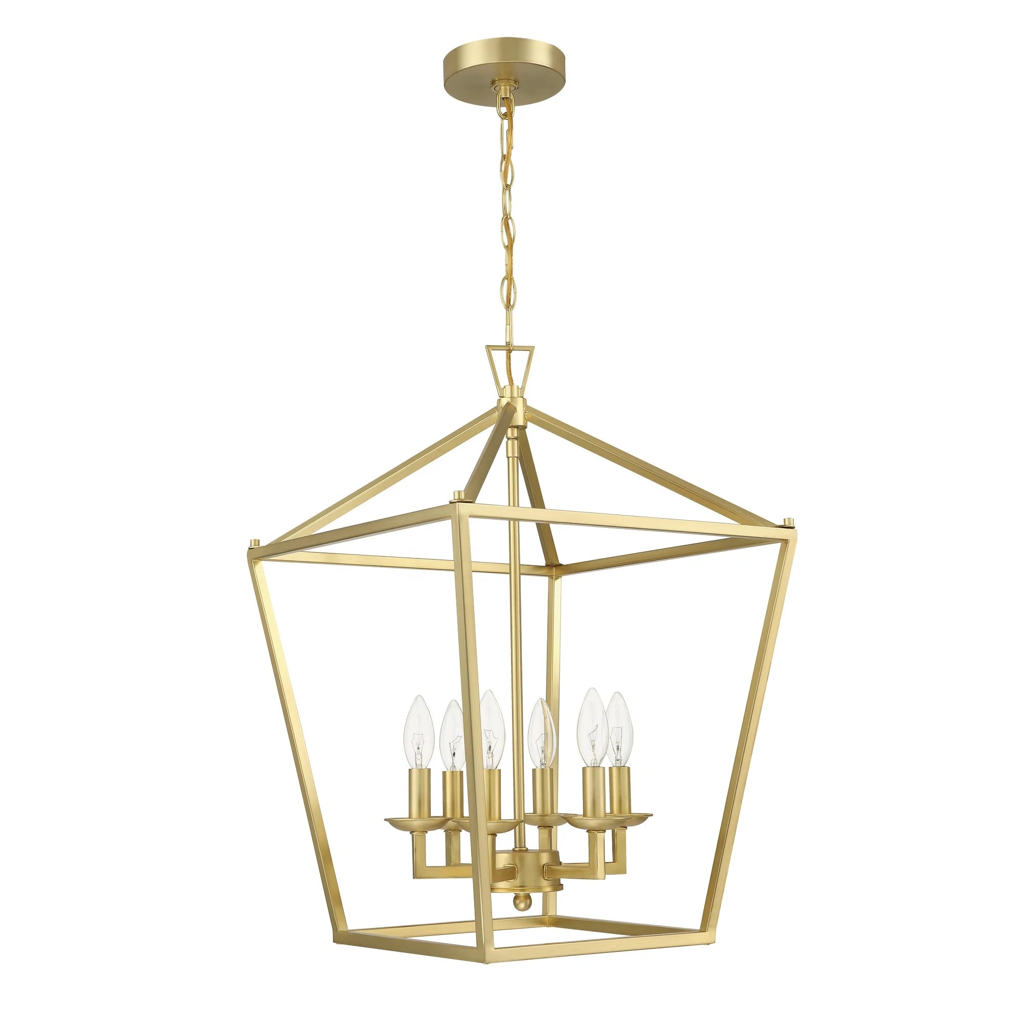 Soft Gold Lantern 6-Light Candle Chandelier on a white background