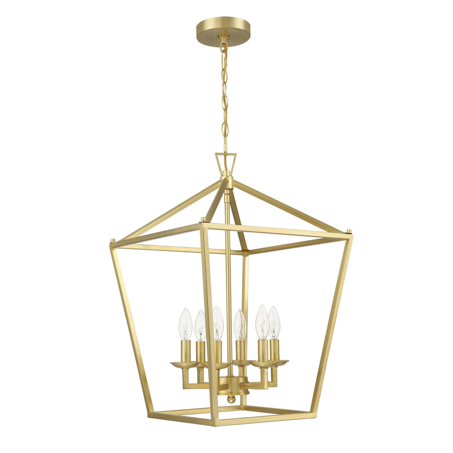 Soft Gold Lantern 6-Light Candle Chandelier on a white background
