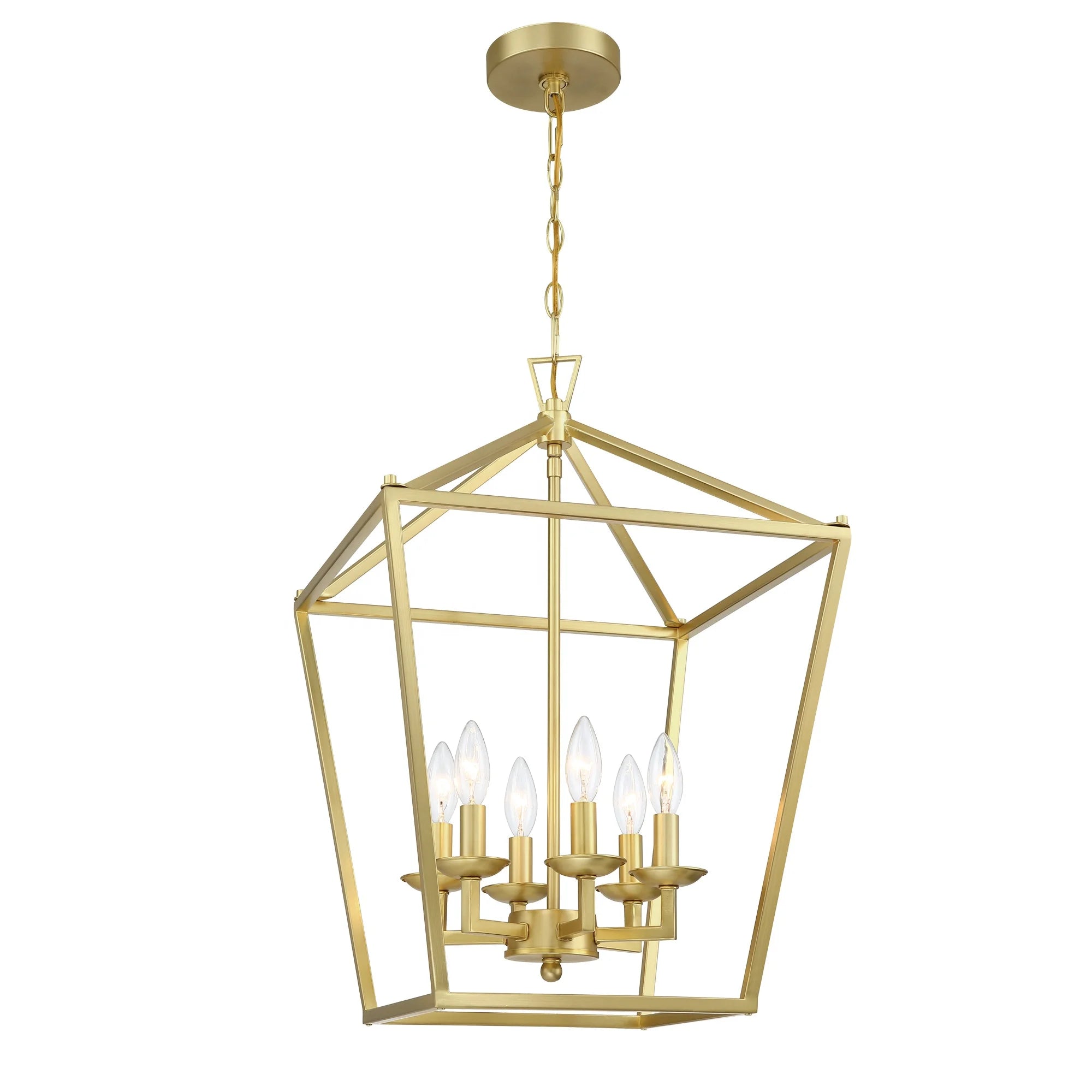 Soft Gold Lantern 6-Light Candle Chandelier on a white background
