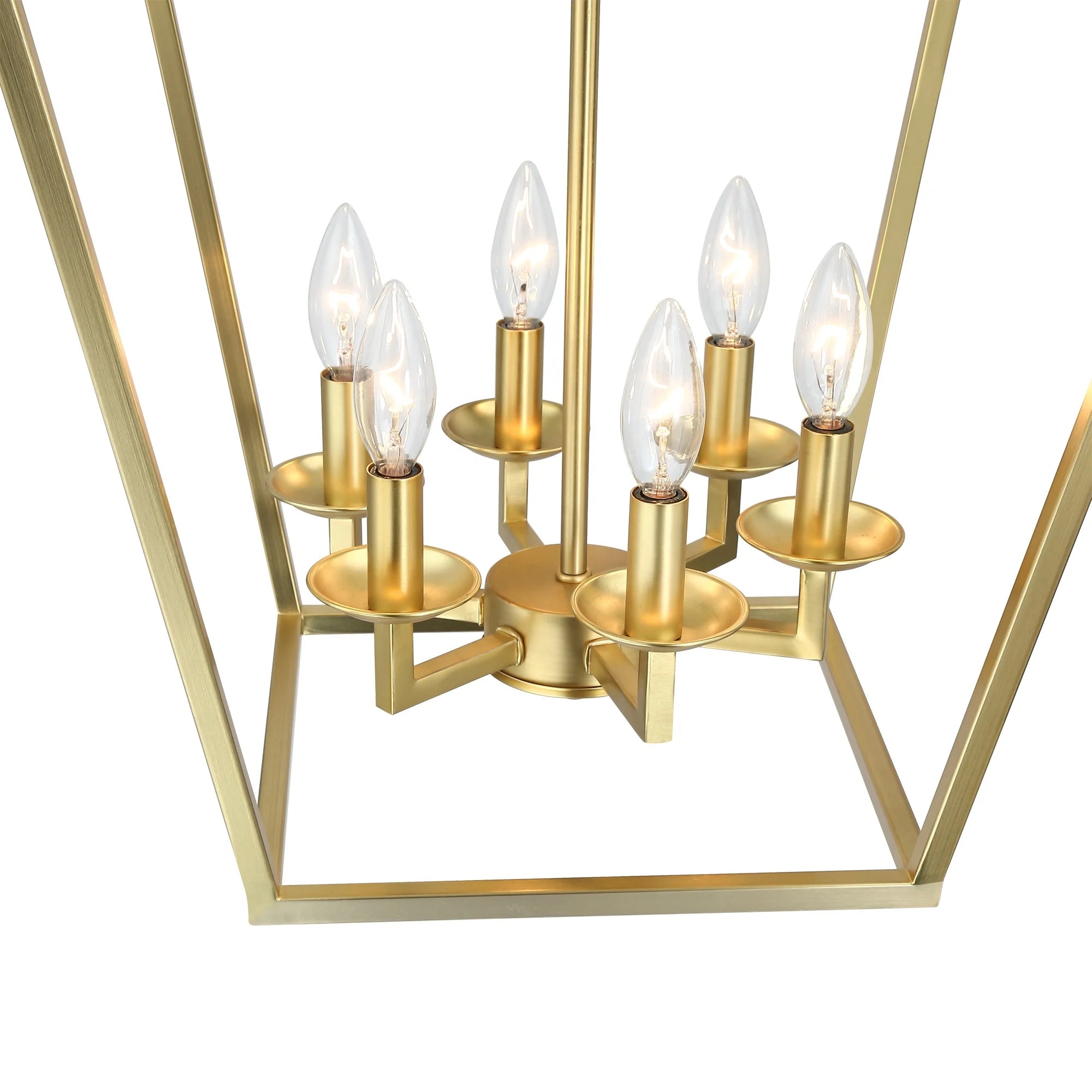 Soft Gold Lantern 6-Light Candle Chandelier on a white background